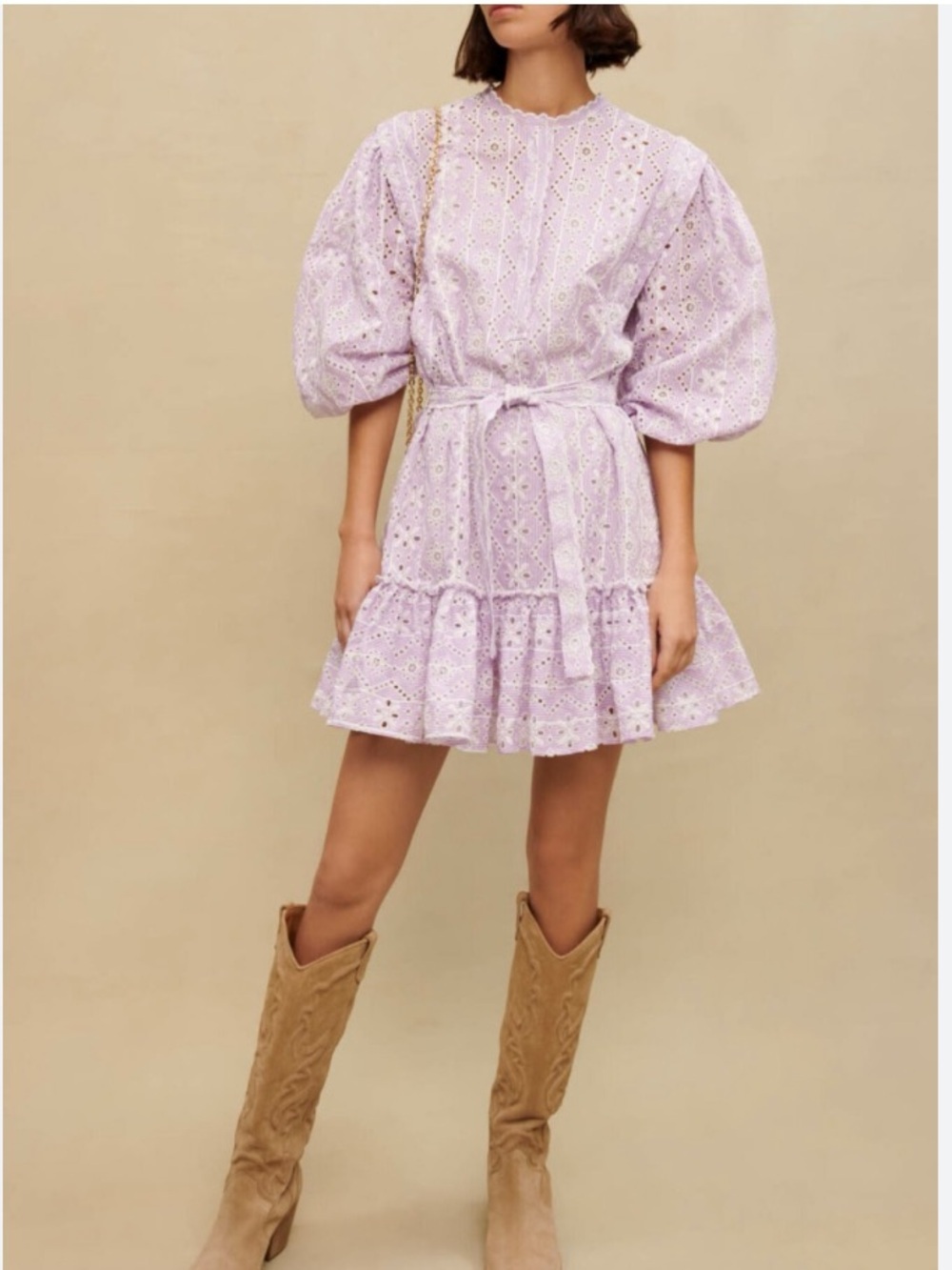 O.P.T NWT Floral Eyelet Lace Puff Sleeve Purple Mini Dress Size Medium